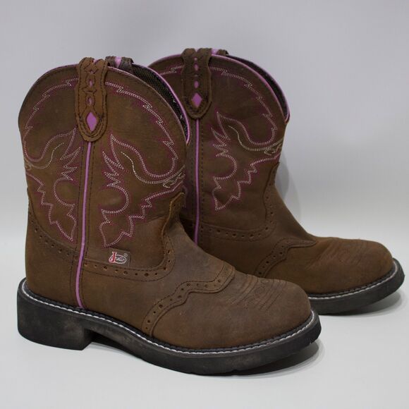 Justin Gypsy L9903 8” Brown Purple Leather Embroidered Western Boots Women's 8B - Picture 2 of 15